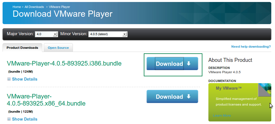 Descargar VMware Player 4.0.5