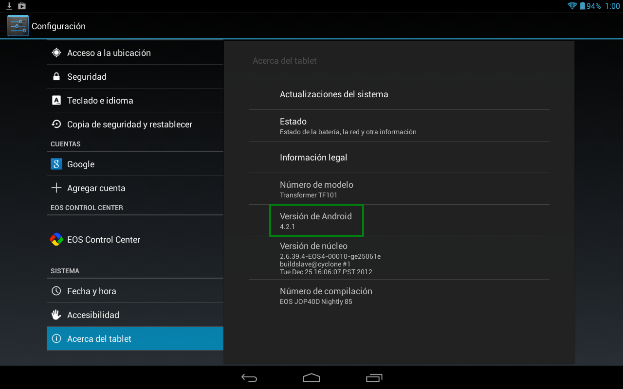 Android 4.2 en la Asus Transformer