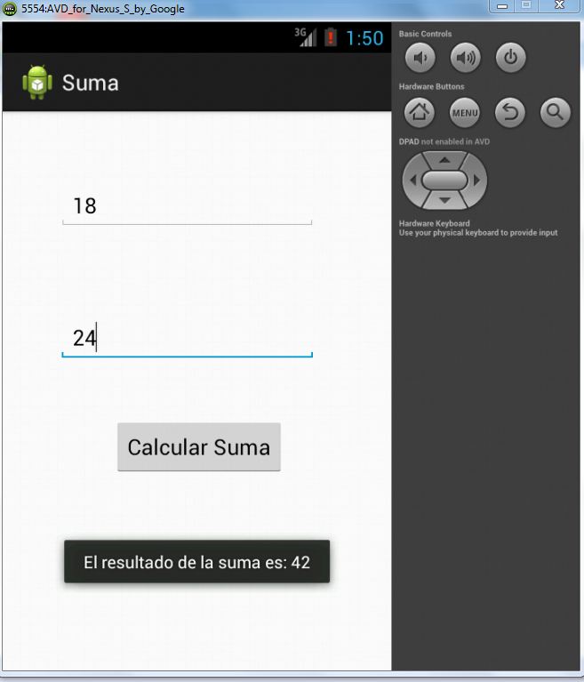Ejemplo sencillo en Android – Suma de dos números