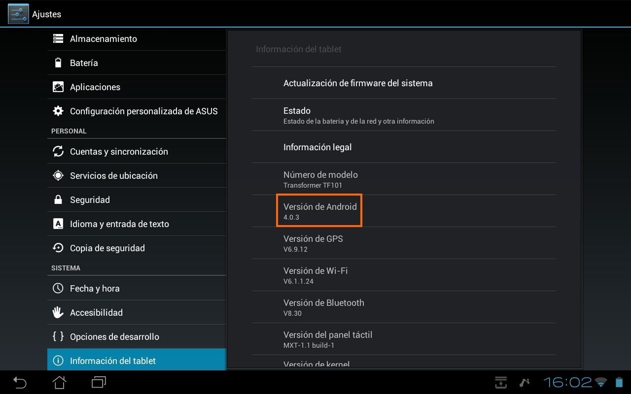 Android 4.0.3 en la Asus Transformer TF101