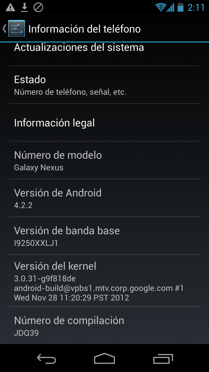 Android 4.2.2 en una Samsung Galaxy Nexus