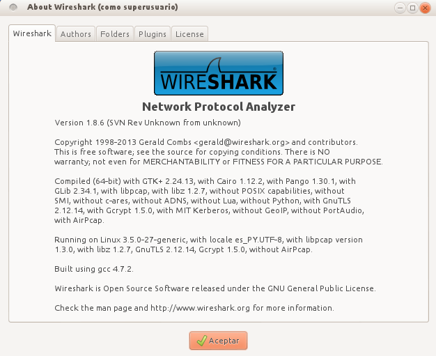 Wireshark 1.8.6 en Ubuntu 12.10