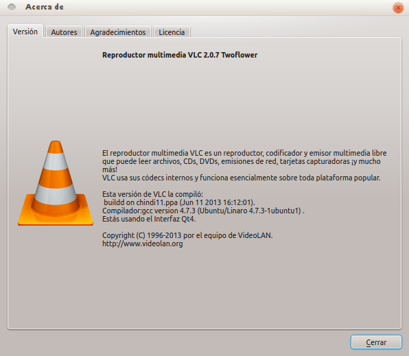 vlc 2.0.7 en Ubuntu 13.04