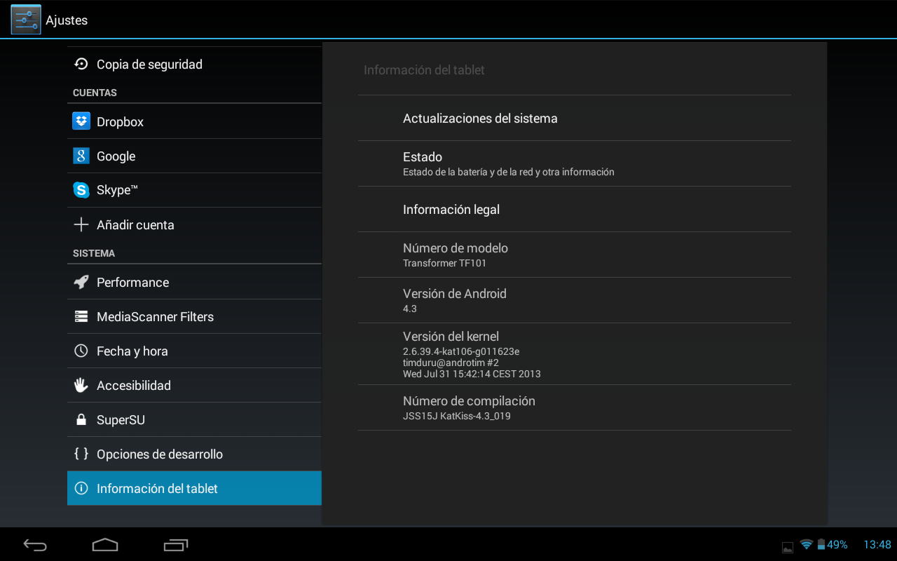 Android 4.3 en la Asus Transformer TF101