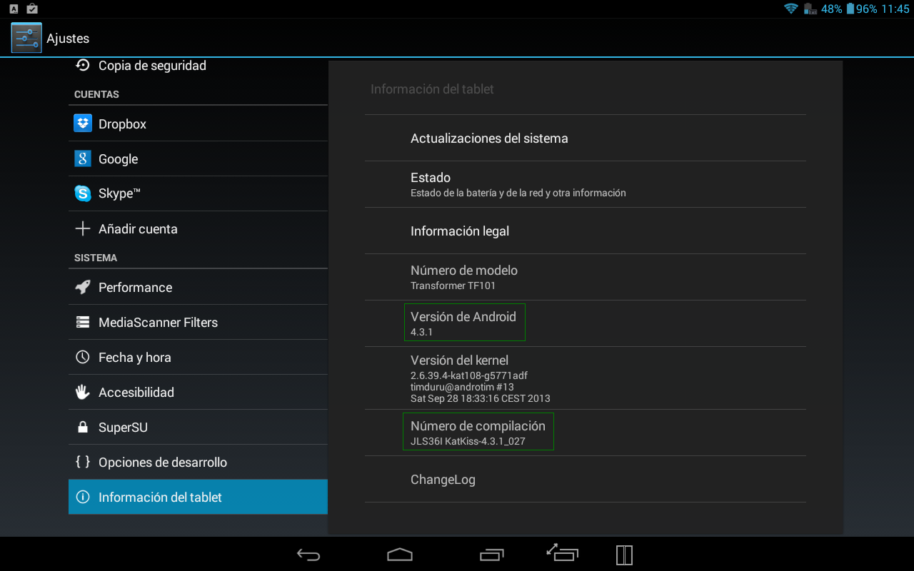 Android 4.3.1 en la Asus Transformer TF101