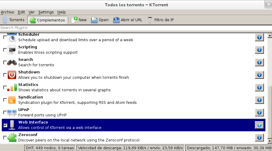 Habilitar interface web en KTorrent