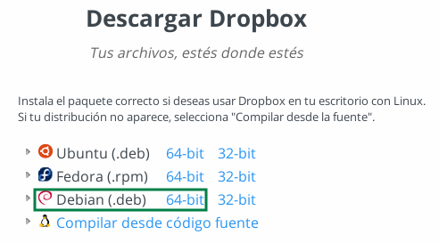 Descargar Dropbox para Debian de 64 bits