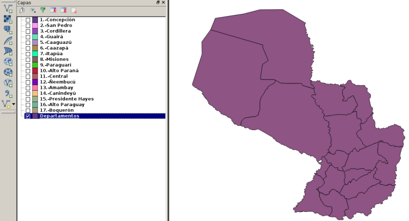 17 Departamentos de Paraguay en un shape