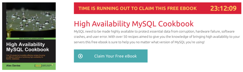 High Availability MySQL Cookbook, ebook gratuito de @packtpub disponible durante las próximas 23 horas