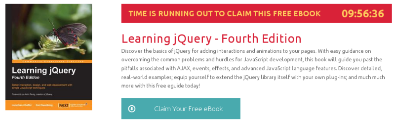 "Learning jQuery - Fourth Edition", ebook gratuito de @packtpub disponible durante las próximas 9 horas