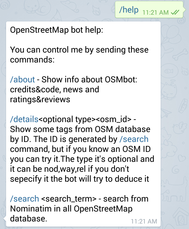 Usar @OSMbot en Telegram para buscar lugares y obtener sus detalles