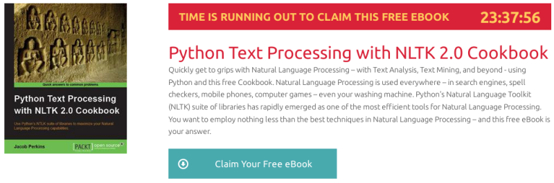 Python Text Processing with NLTK 2.0 Cookbook, ebook gratuito de packtpub disponible durante las próximas 23 horas