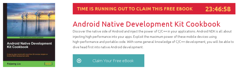 Android Native Development Kit Cookbook, ebook gratuito de packtpub disponible durante las próximas 23 horas