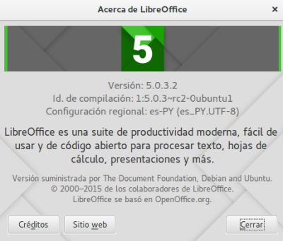 LibreOffice 5 en Ubuntu 15.10