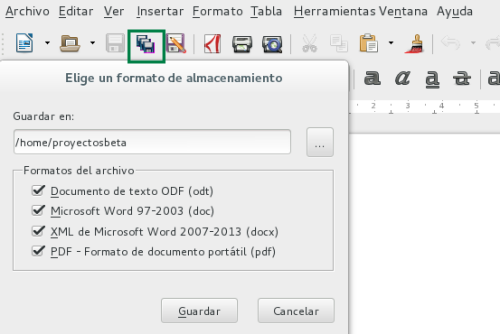 Guardar en múltiples formatos - LibreOffice