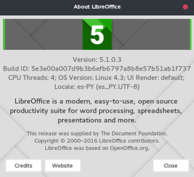 LibreOffice 5.1.0 en Fedora 23 de 64 bits
