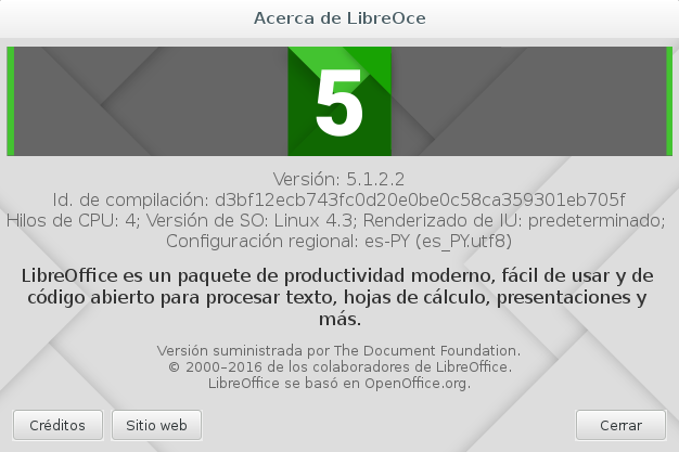 LibreOffice 5.1.2 en Debian Jessie