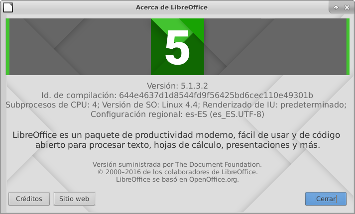 LibreOffice 5.1.3 en Ubuntu 16.04 LTS