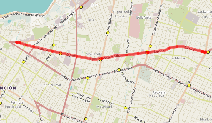 Mapa con datos de las estaciones de servicio y avenida con estilos