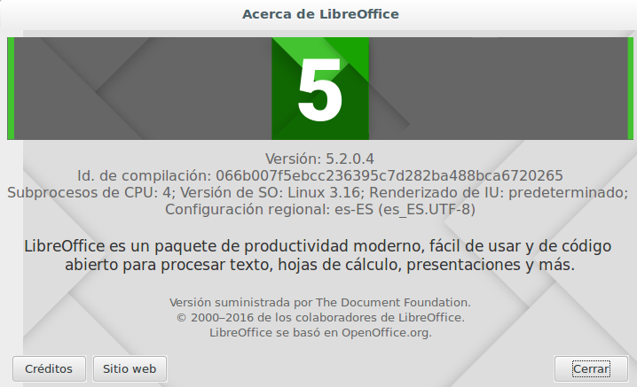 LibreOffice 5.2.0 en Ubuntu 14.04 LTS de 64 bits