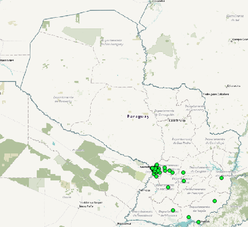Mapa mostrando accesos gratuitos de internet en Paraguay