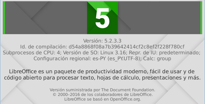 LibreOffice 5.2.3 en Debian Jessie de 64 bits