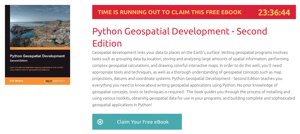 Python Geospatial Development - Second Edition, ebook gratuito disponible durante las próximas 23 horas