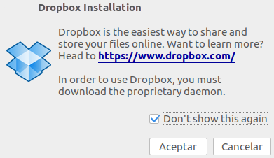 Aceptar la descarga de Dropbox en Ubuntu Yakkety Yak