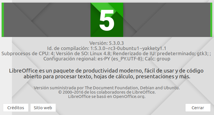 LibreOffice 5.3 en Ubuntu Yakkety 16.10