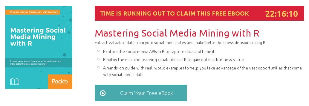 Mastering Social Media Mining with R, ebook gratuito disponible durante las próximas 22 horas
