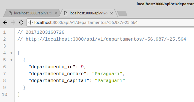 API para obtener un departamento de Paraguay utilizando longitud y latitud