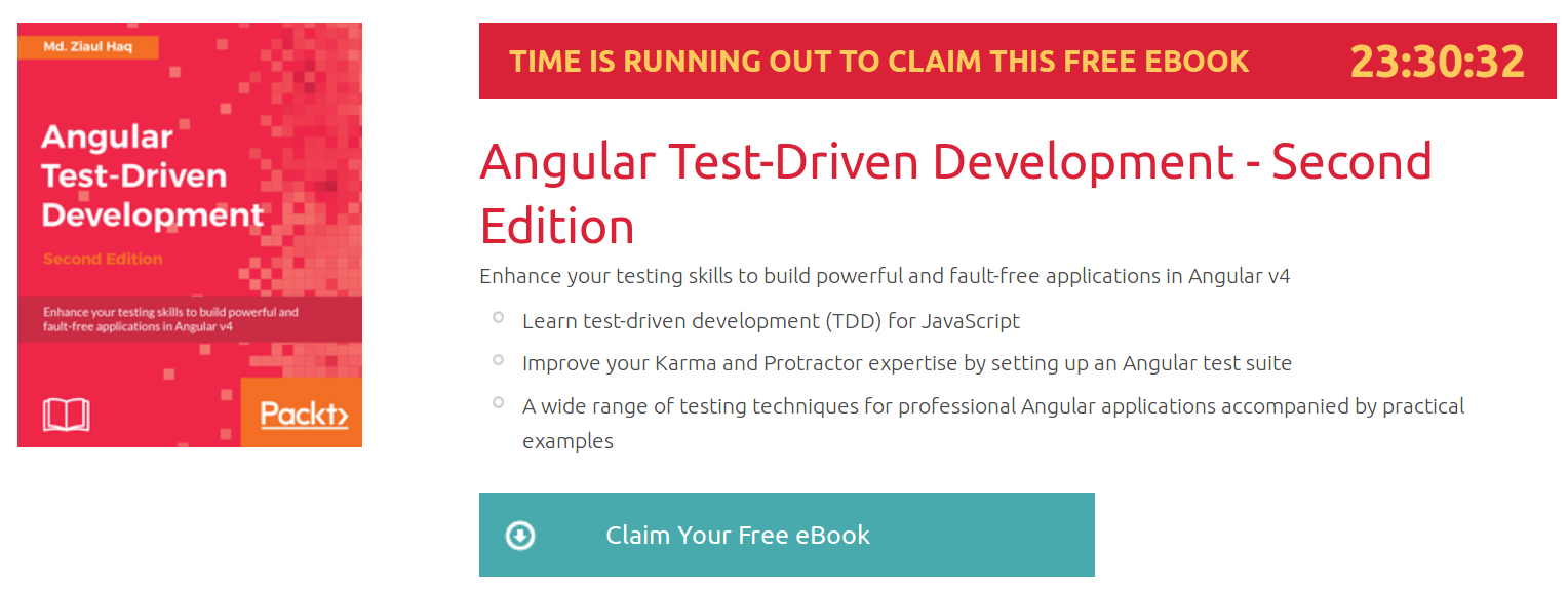 Angular Test-Driven Development - Second Edition, ebook gratuito disponible durante las próximas 23 horas