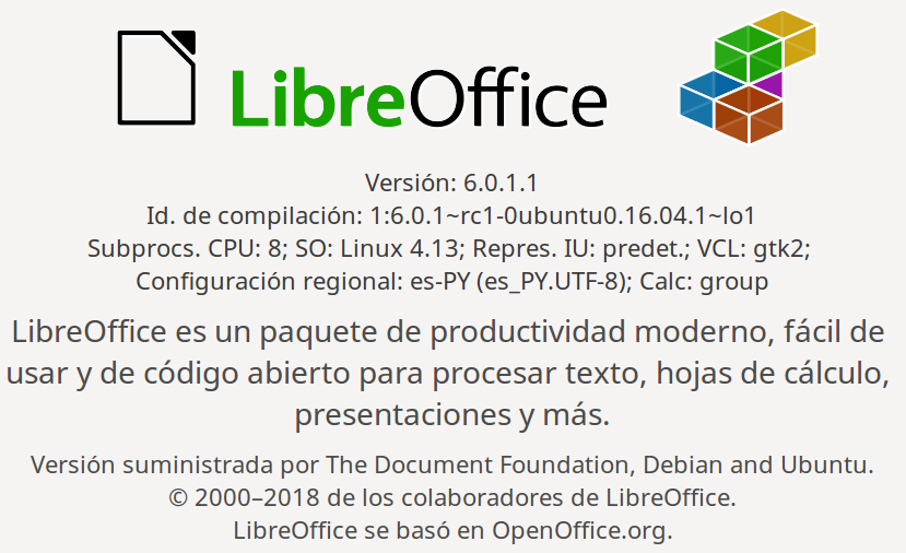 LibreOffice 6.0 en Ubuntu 16.04 LTS Xenial Xerus