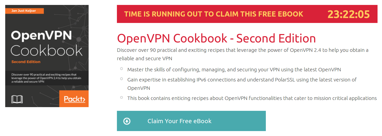 OpenVPN Cookbook - Second Edition, ebook gratuito disponible durante las próximas 23 horas