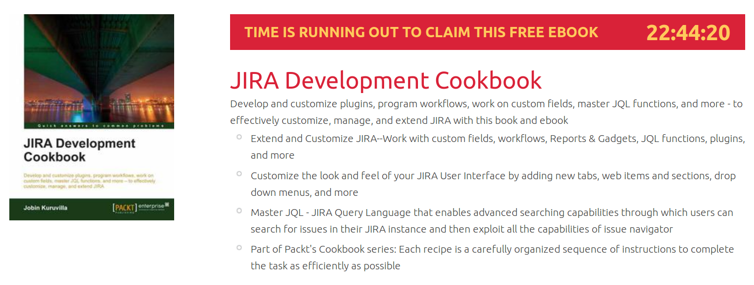 JIRA Development Cookbook, ebook gratuito disponible durante las próximas 22 horas