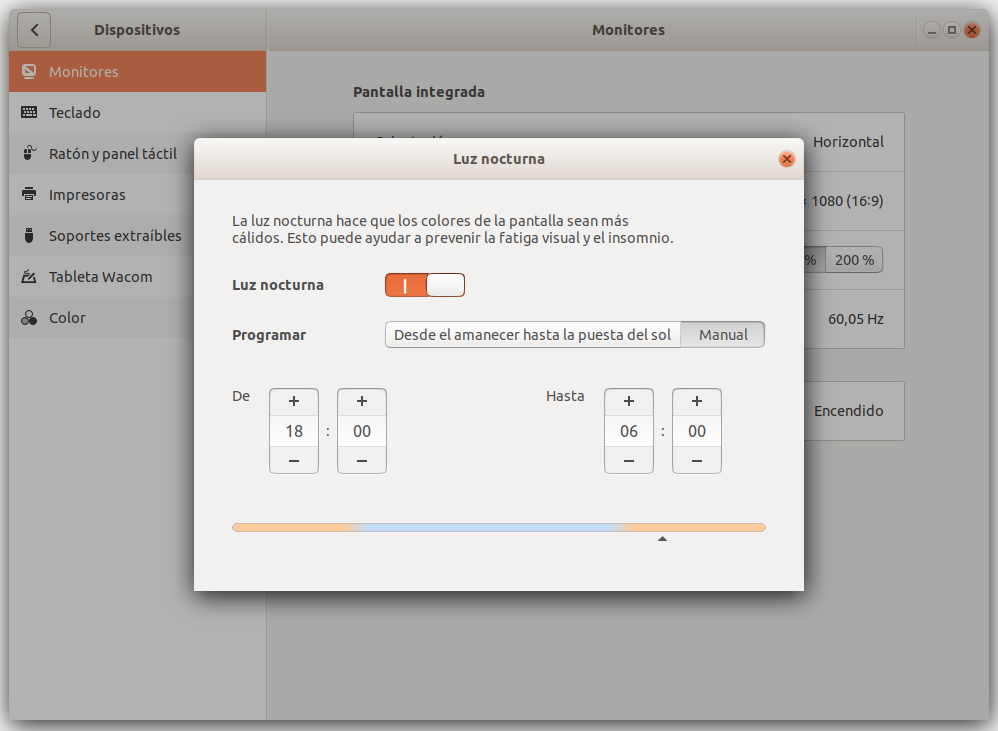 Configurar modo nocturno en Ubuntu 18.04 LTS Bionic Beaver