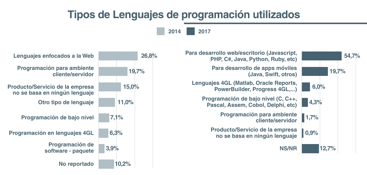 Investigación Empresas Productoras de Tecnologías de la Información y Comunicación (TICs) del 2017 - Lenguajes de Programación