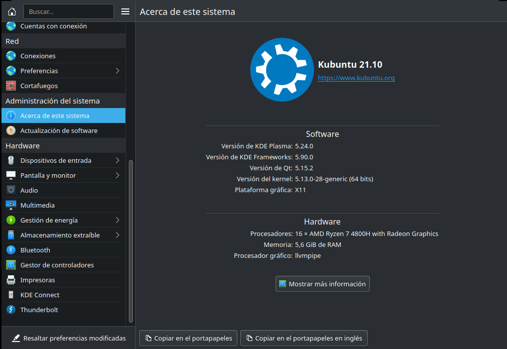KDE Plasma 5.24.0 en Ubuntu 20.10